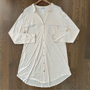 Hanro Grand Central Tencel and Silk Sleep Shirt in Almond Cream Extra Large